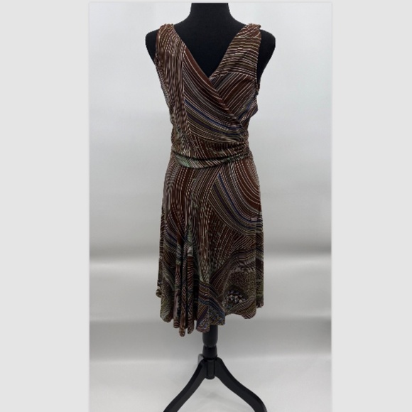 Tori Richard Dress Women Small Brown Sleeveless Stripes Wrap Stretch 70s Retro - Picture 4 of 11